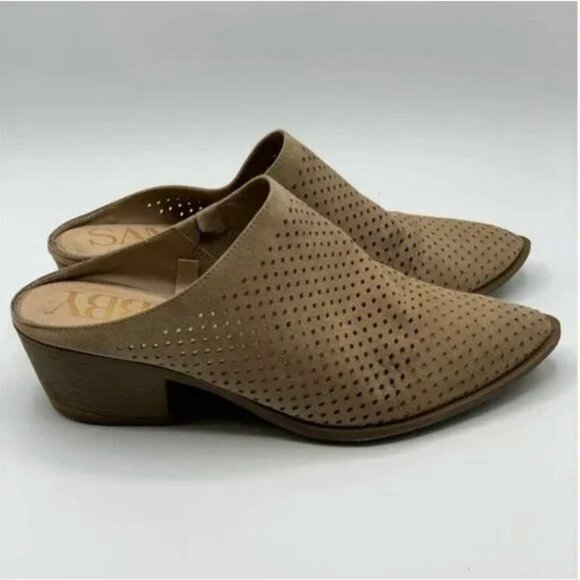Sam & Libby Perforated Tan Suede Mules Size 8 - Picture 2 of 7